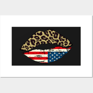 Leopard Patriotic Kiss,4th of July,American flag lips, Cheetah Pattern & American Kiss Posters and Art